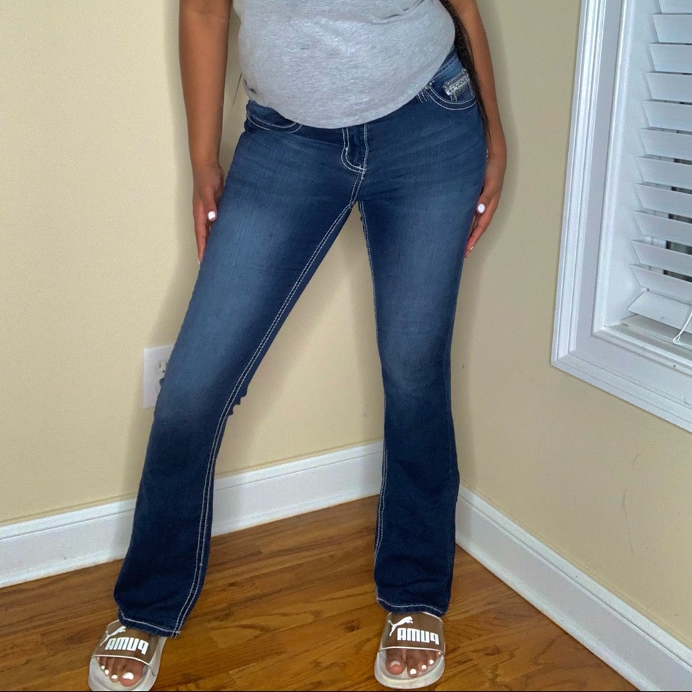 Bejeweled Dark Wash Blue Jeans with Stones